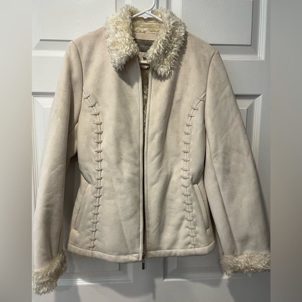 Croft & Barrow Cream Teddy Jacket with Faux Fur Trim
